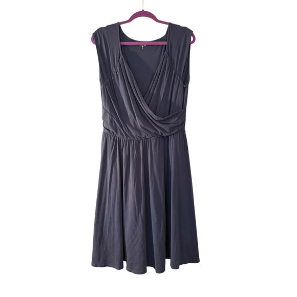 Garnet Hill Dresses & Skirts - Garnet Hill Blue Dress Drape Front Elastic Waist XL Cotton Blend